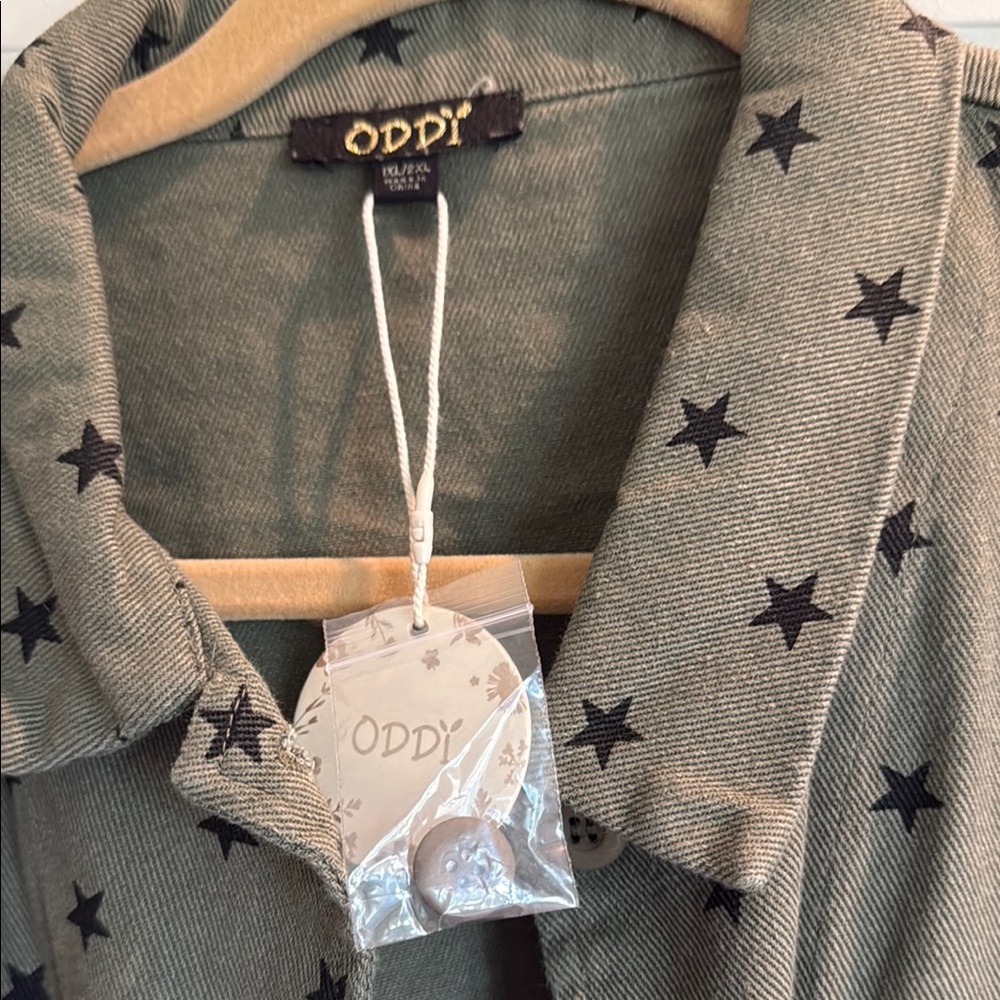 Jean-like Olive Star Patterned Jacket - Picture 4 of 7